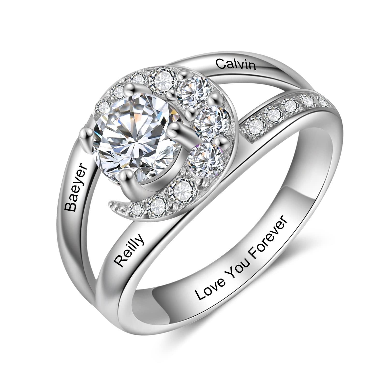 Lam Hub Fong Personalisierter Silber 925 Damen Ringe mit 2-4 Namen eingraviert Ringe mit 12 Geburtssteinen Versprechen Ringe Personalisierter Ringe für Sie (3stone8#