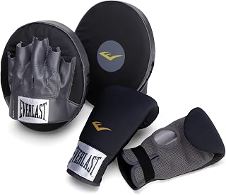 Everlast Partner Training Kit - Synthetic Leather Punch Mitts, Neoprene Gloves, Full Glove Backing, Anti-Microbial Treatment, Perfect for Coaching, Training, Hand-Eye Coordination. (Black/Grey)