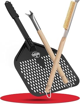 Senwosa Nonstick 12-inch Pizza Peel, Oven Brush with Stone Scraper & Turning Fork/Bubble Popper Bundle