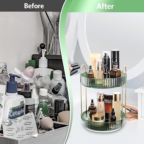 Miniatura 5 de Organizador de maquillaje giratorio 360 para tocador, organizador de baño giratorio, bandeja de exhibición de cosméticos de almacenamiento grande,