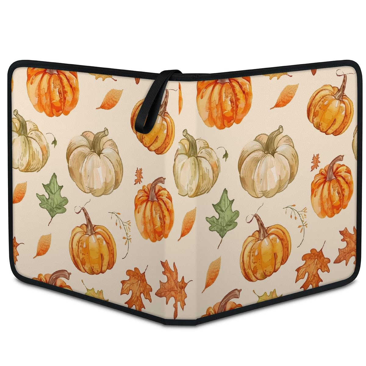 Raccoglitore per carte collezionabili con 4 tasche autunnali con foglie di zucca autunnali, raccoglitore per carte autunnali, per il Ringraziamento, con maniche rimovibili, impermeabile, con cerniera