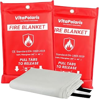 VitaPolaris Emergency Fire Blanket - 2 Pack- 40"x40" Fire Suppression Blanket, Flame Retardant Fiberglass for Home, Kitche Price In India