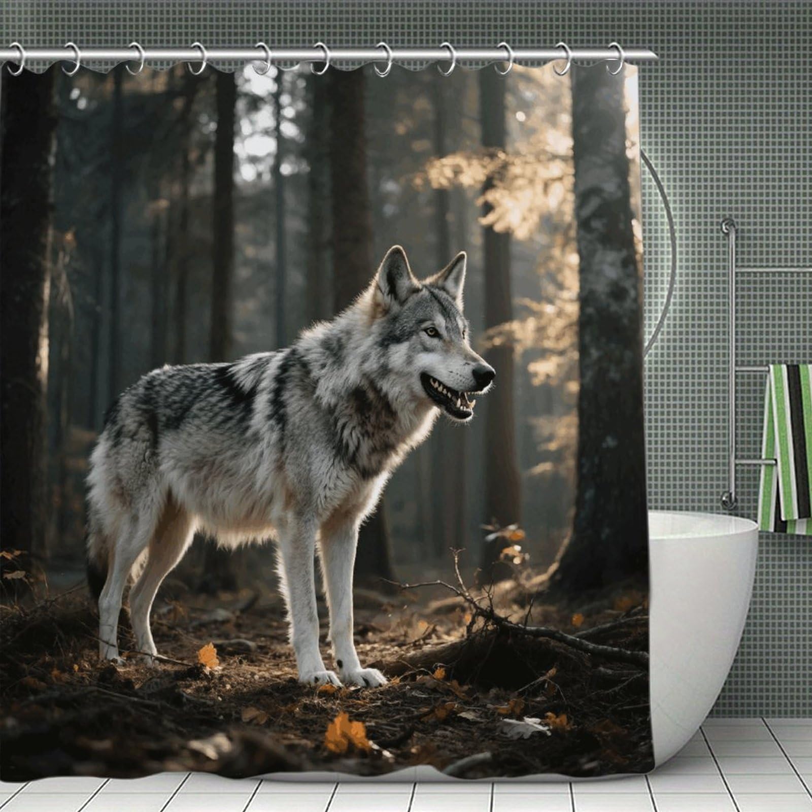 VstaDank Wolf Shower Curtain Waterproof Bathroom Shower Curtain with C Type Hooks Soft Lightweight Shower Curtains Liner Washable Polyester Cloth Shower Liner 71x71 Inch
