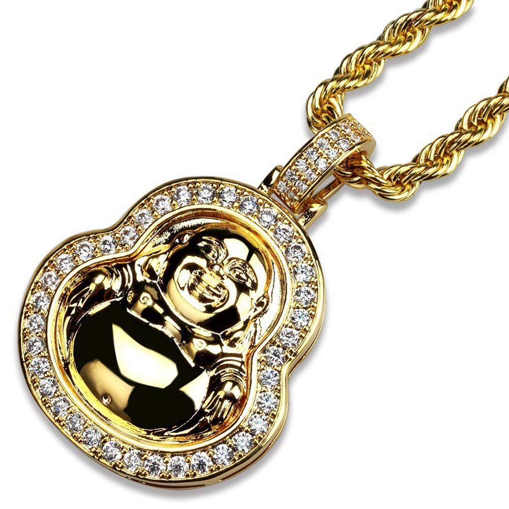 Naszyjnik z osobowo艣ci膮, hiphopowy naszyjnik z zawieszk膮 Maitreya, poz艂acany, z mikro-inkrustacj膮 cyrkonii