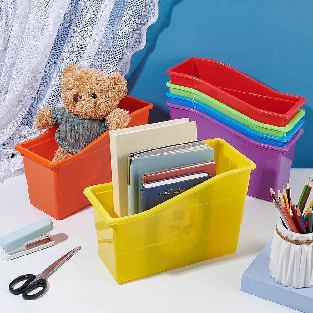AHANDMAKER 6 contenitori per libri e raccoglitori per libri in classe, contenitori impilabili in plastica, per scuola, biblioteca, ufficio, articoli di cancelleria per la casa