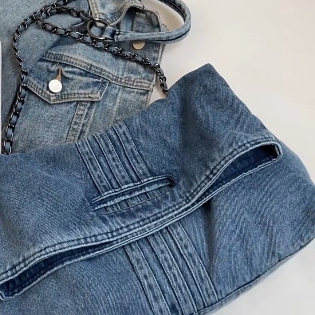 Bolso de hombro denim retro para mujer con cadena miniatura 7