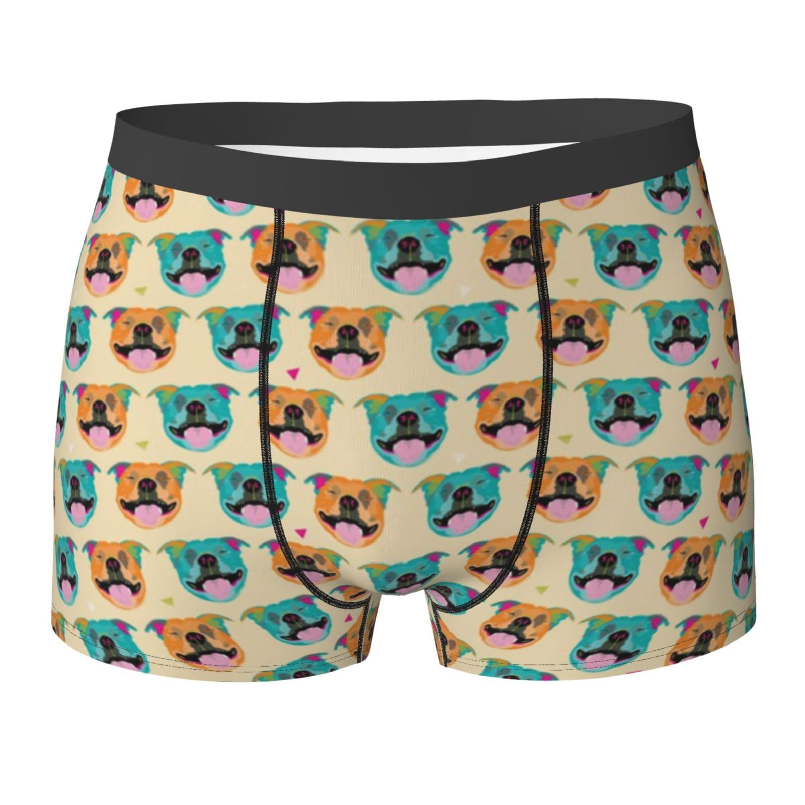 LfearTesa Happy Staffy Cream,Underwear Men's Boxer Briefs Soft Polyester Underpants Personalised Mens Boxers Shorts,As Shown,2XL
