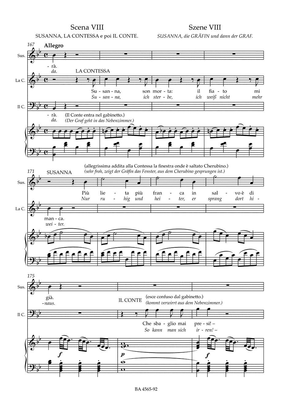 Le nozze di Figaro (Die Hochzeit des Figaro) KV 492 -Opera buffa in vier Akten-. Klavierauszug, Urtextausgabe