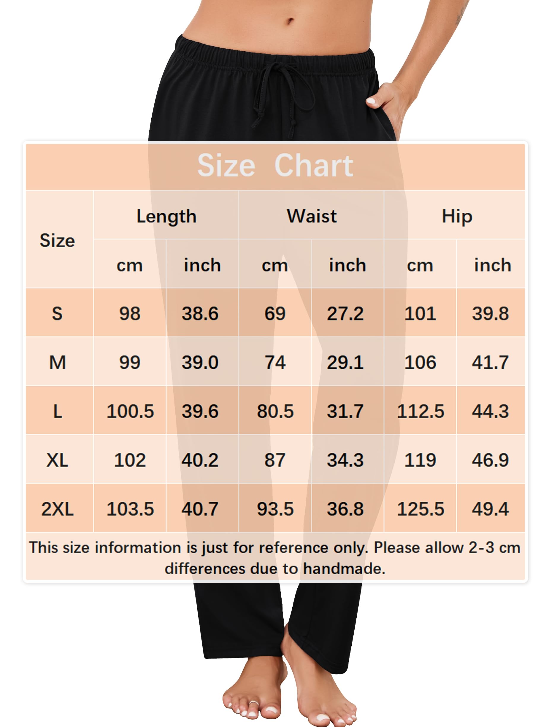 Vlazom Pantalon de Pyjama Femme Coton Bas de Pyjama à Taille Ajustable | Coton Doux et Respirant, Ceinture Élastique avec Cordon, Poches Pratiques, Coupe Droite Confortable