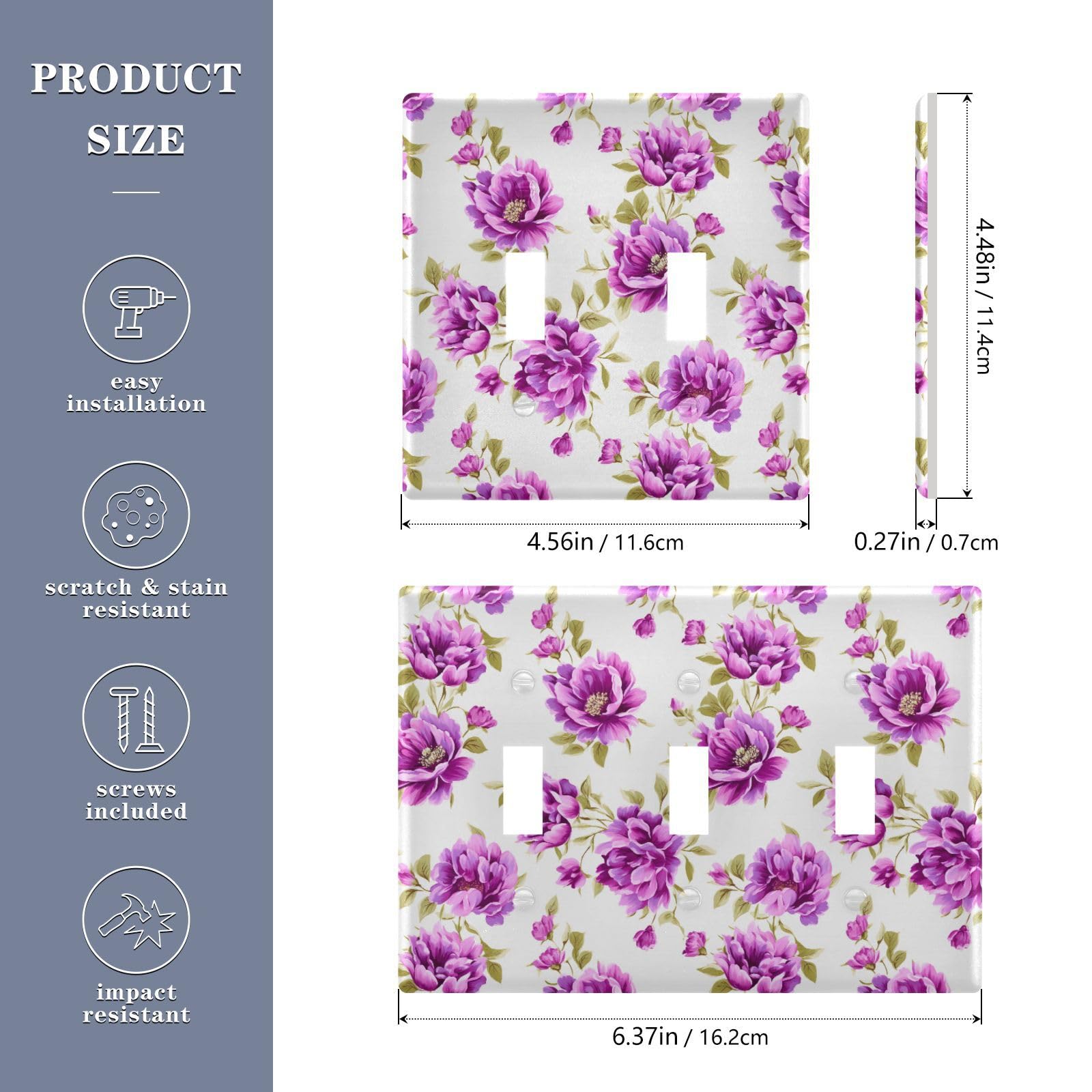 UMIRIKO Purple Flower Light Switch Cover Plate Covers Decorative Double Toggle Home Decor 202a8916