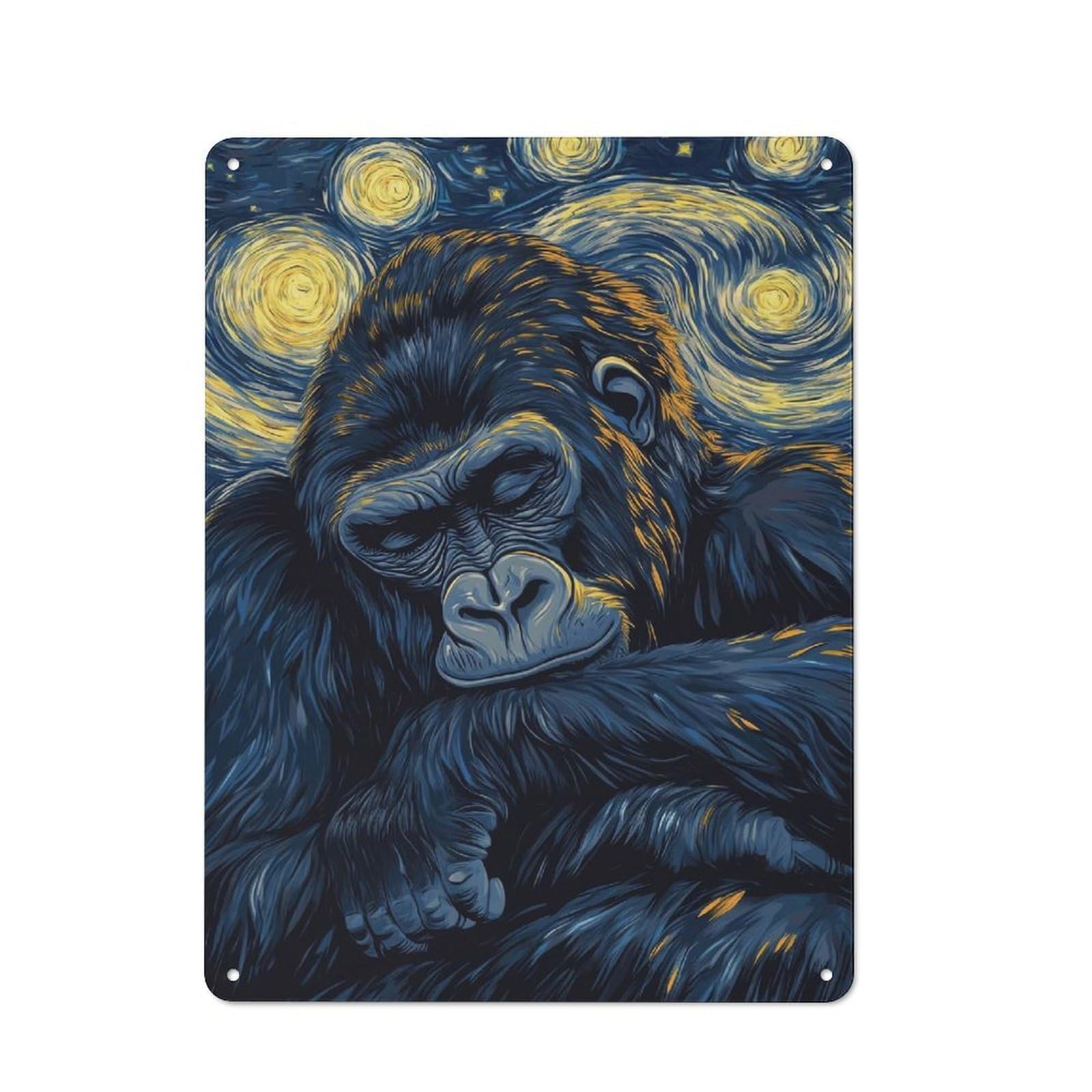 Junmoney Style-21 For Garage Or Workshop, Gorilla Starry Night Rustic Metal Plaque 40X30cm, Suited To Wall Displays In Garages And Tool Rooms