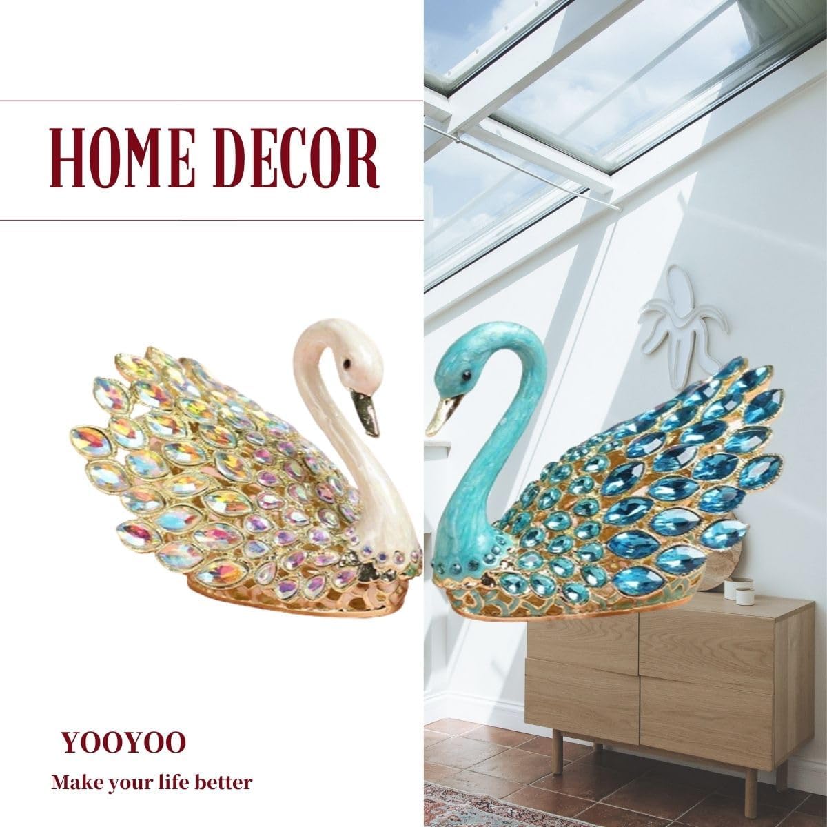 Valentine's Day Present Gift With Gift Box And Pull Bows, Blue Swan Trinket Boxes, Enamel Hinged Bird Jewelry Box, Handmade Ring Holder Home Decor, Tooth Box With Lid, Pocket Travel Trinket Organizer - Image 6