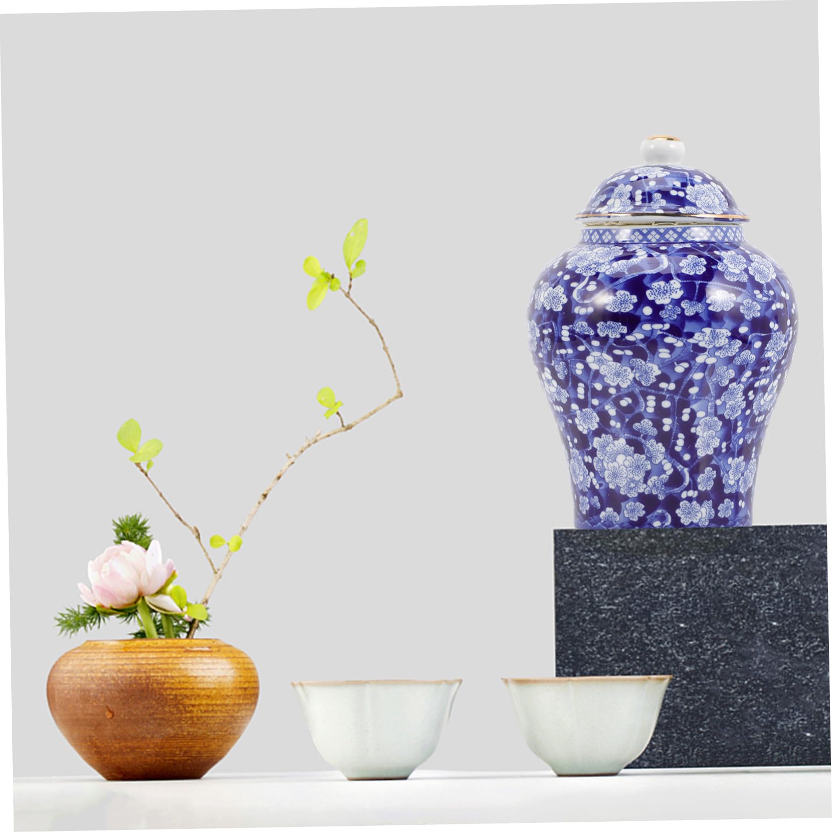 Baluue Keramik Teedose Chinesischen Stil Aufbewahrungsbox Vorratsdose Antik Teeblatt Motiv Retro Design für Losen Tee Zuhause Deko Schreibtisch