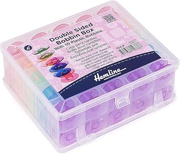 Tacony Box Dbl Sd w/50, Clear W/Assorted Bobbin Colors