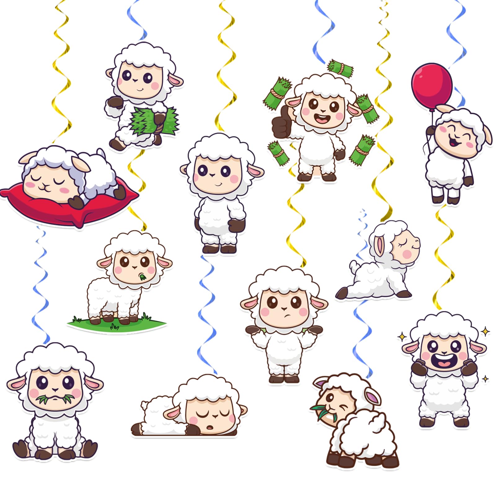 24 Pieces Sheep Hanging Swirls Sheep Spirals Ceiling Swirl Decorations Sheep Hanging Decorations for Sheep Birthday Decorations Party Accessories