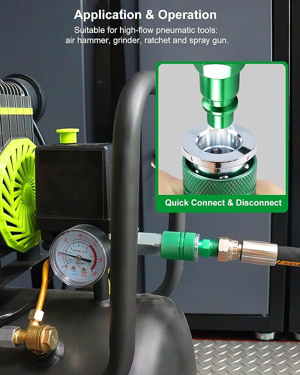 9-Piece 3/8" High Flow Air Hose Fittings Set, 3 Couplers (2 FNPT + 1 MNPT) & 6 Plugs (5 FNPT + 1 MNPT) with 3/8" Body & 3/8" NPT Threads, Air Compressor Accessories Quick Connect Set, Max 300PSI by GODESON - Used condition - Image 3