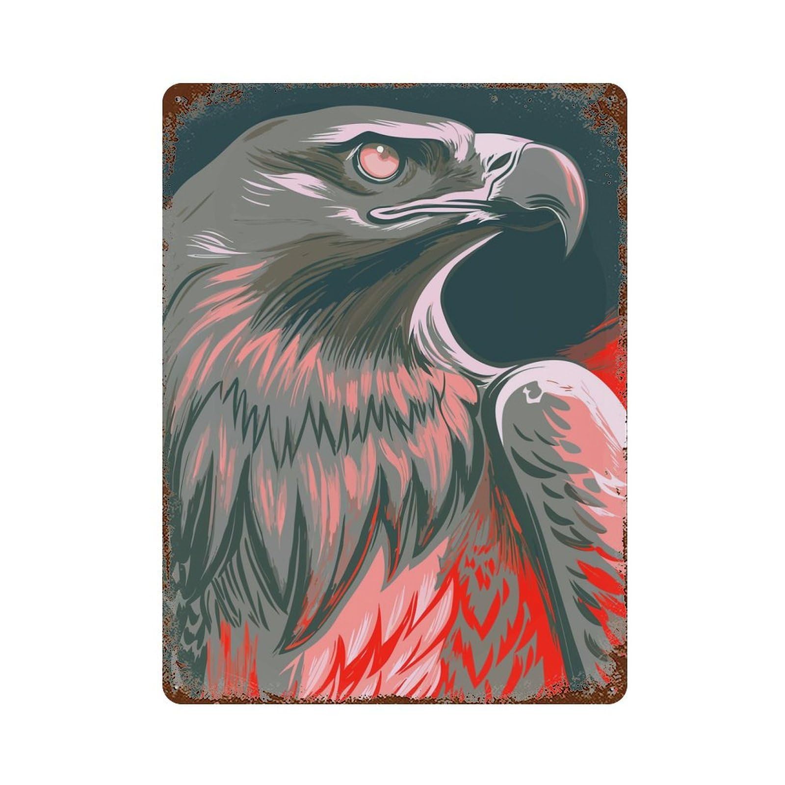 Stylized Eagle Portrait with Red Accents Decorative Tin Sign 15.7"x11.8", for Cafe, Home Bar And Lounge Decor, Decorative Metal Wall Art
