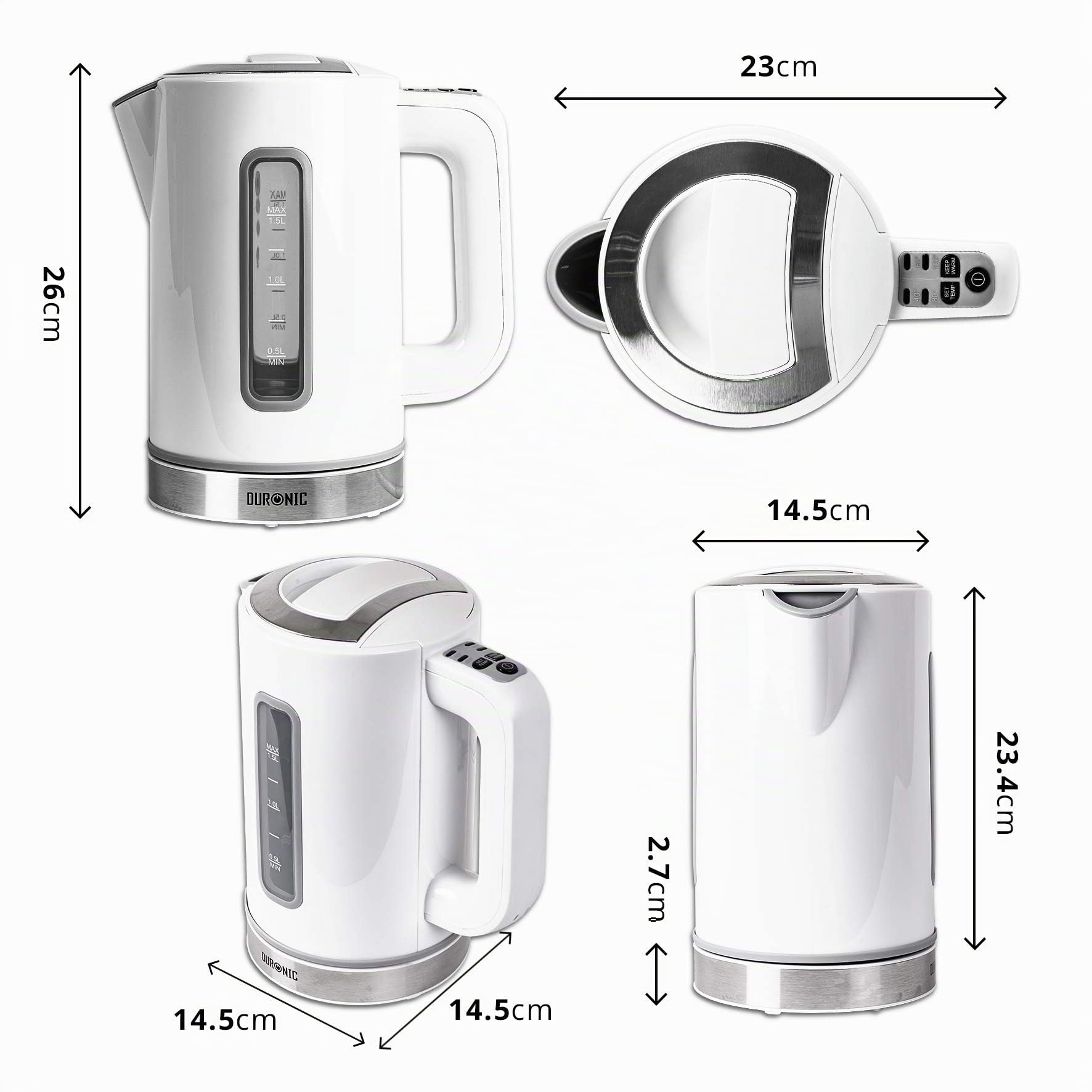 Duronic EK30 WE Bouilloire électrique 3000W Capacité 1,5 litre