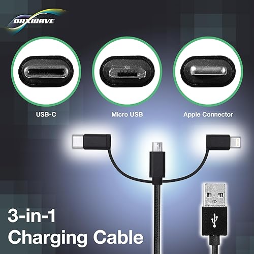 Miniatura 3 de BoxWave Cable compatible con Chuwi GemiBook XPro, cable AllCharge 3 en 1, color negro azabache