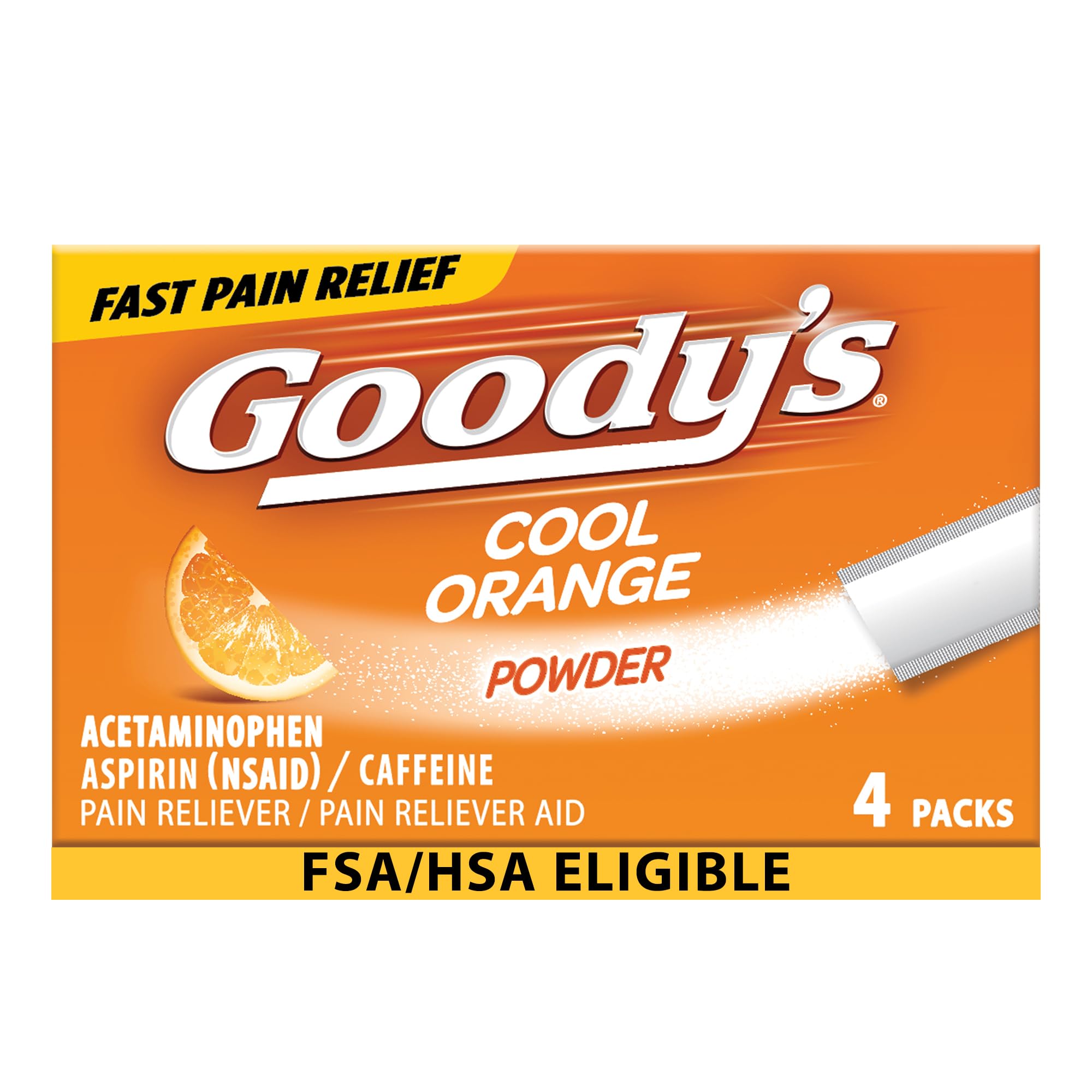 Goody's Extra Strength Headache Powder, Cool Orange Flavor, Dissolve Packs, 4 Individual Packets