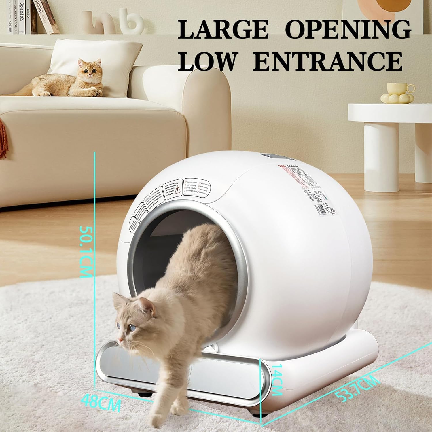 Lettiera Gatto Autopulente, Lettiera Automatica per Gatti, Capacità 65 Litri + 9 Litri, Rimozione Efficiente Degli Odori Sgradevoli, Controllo app, Lettiera Gatto Automatica Più Gatti
