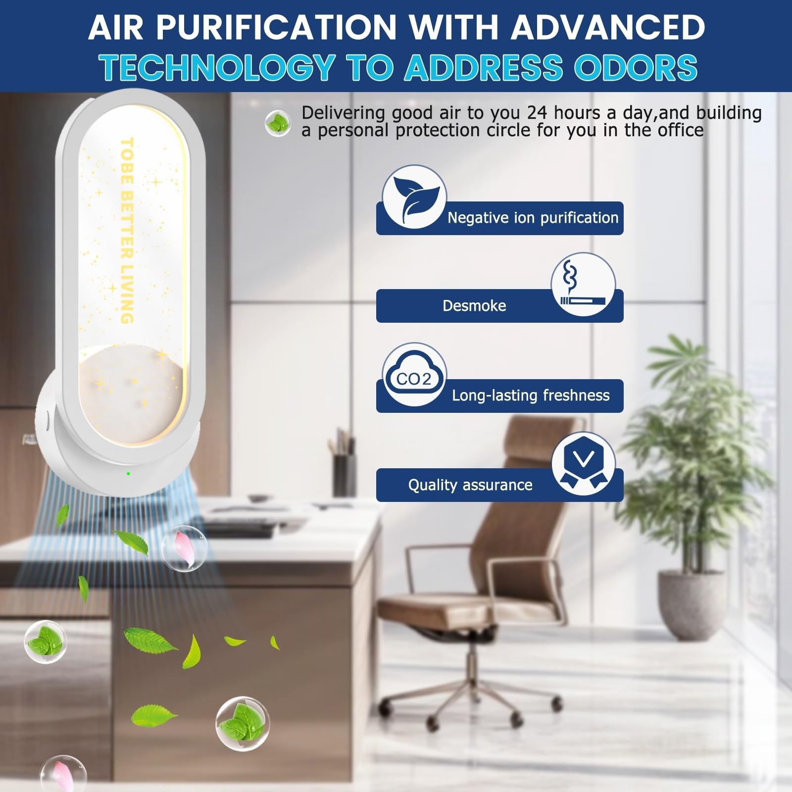 Lot de 4 purificateurs d'air à brancher pour la maison - Générateur d'ions négatifs portables - Désodorisant ionique pour les odeurs d'animaux domestiques, les odeurs de cuisine, la poussière, la