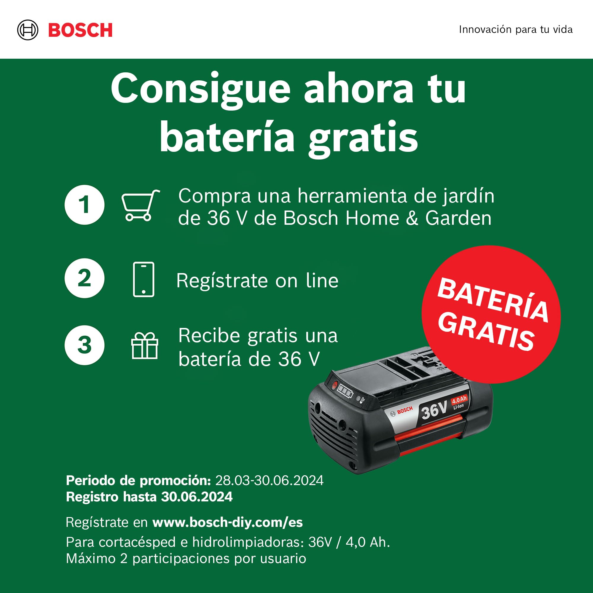 Bosch Hidrolimpiadora a batería UniversalAquatak 36V-100 | sistema 36 V; hasta 45 minutos de funcionamiento; con batería de 4,0 Ah y cargador