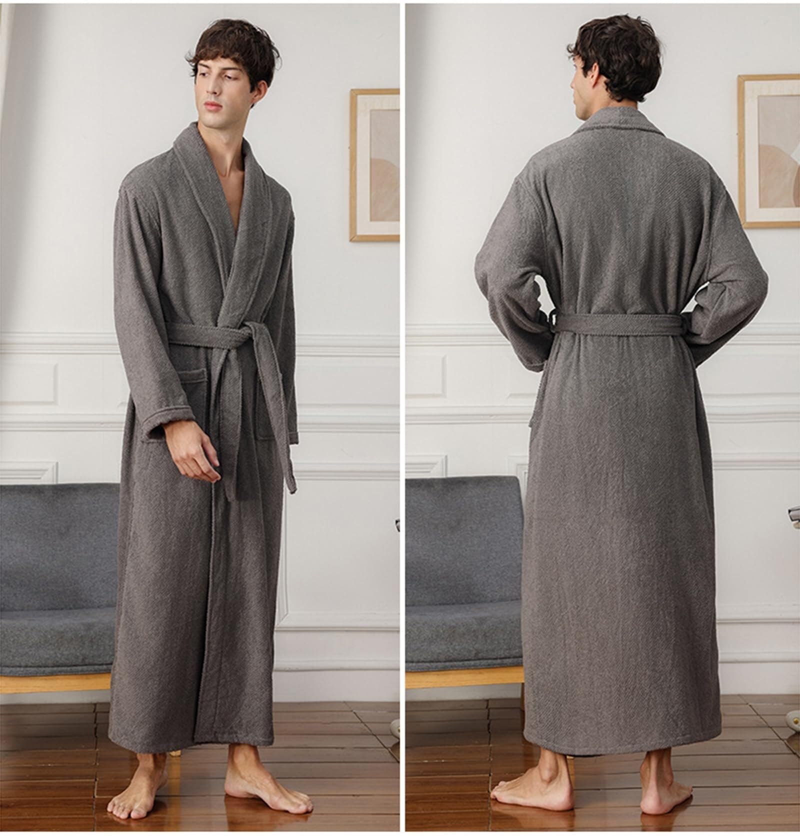 Albornoz suave de longitud completa for mujer, tela de rizo de algodón Albornoz