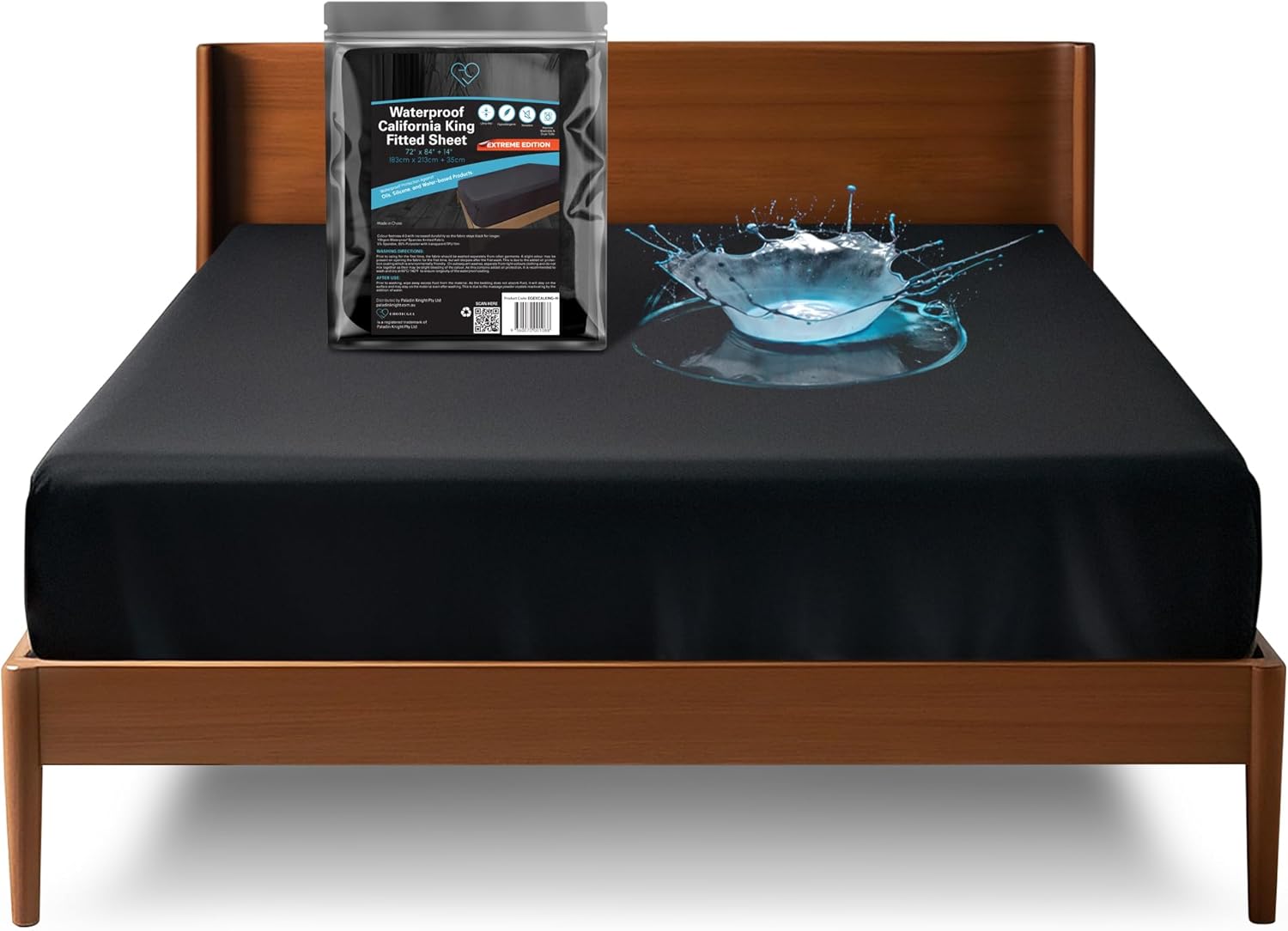 Extreme California King Waterproof Fitted Sheet, 14'' Deep Pocket, 100% Black Mattress Protector, Safe with Oil, Water-Based, & Silicone Massage Products, Machine Washable, Noiseless, Hypoallergenic