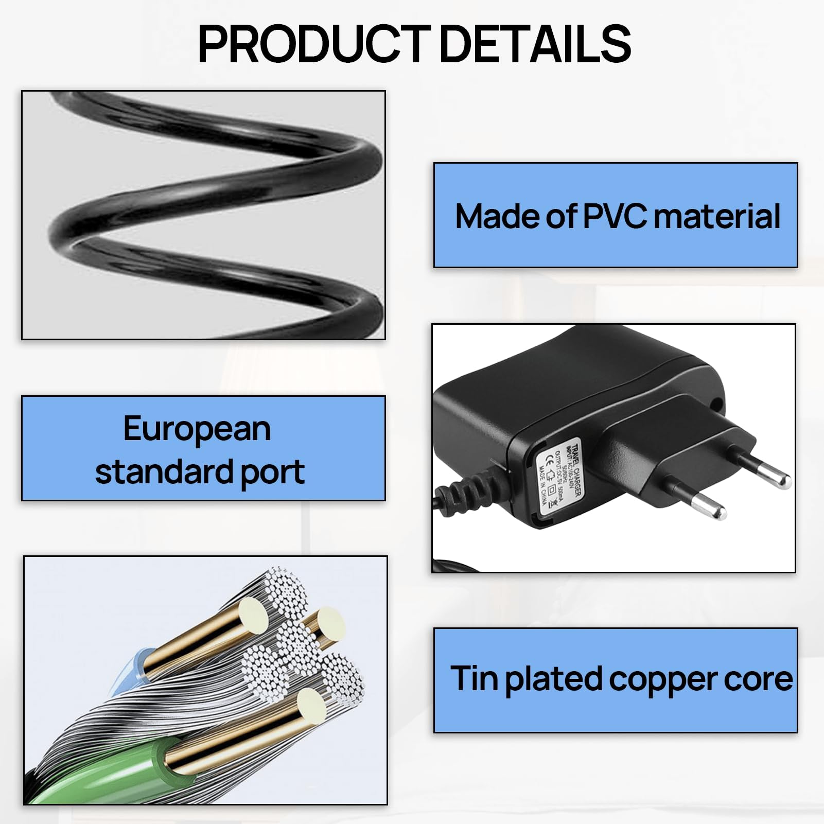 Chargeur,1 Pièce Noire Adaptateur Secteur,Source d'alimentation Adaptateur Secteur,Chargeur de Voyage Mural Cordon d'alimentation Câble de Charge