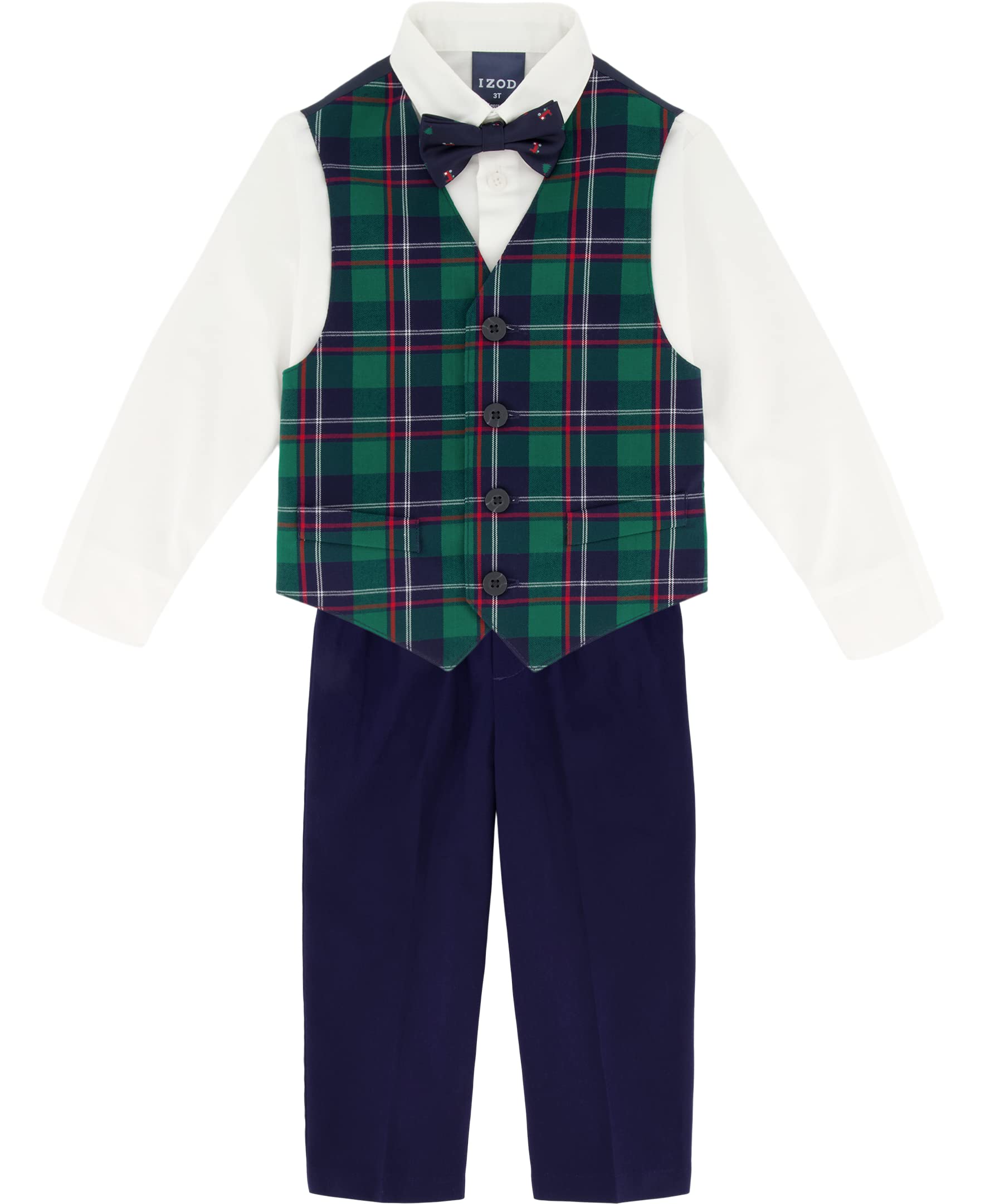 IZOD Boys' 4-piece Formal Dress Up Suit Set, Vest, Pants, Collared Shirt, and Tie