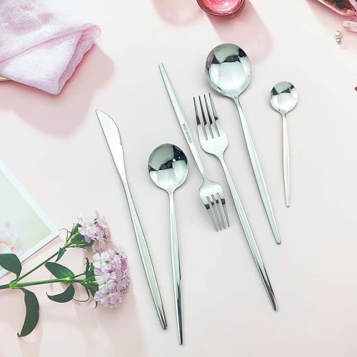 Miniatura 2 de JASHII Juego de cubiertos de 36 piezas, servicio para 6 cubiertos de acero inoxidable, utensilios para comer pulido espejo para boda en el hogar