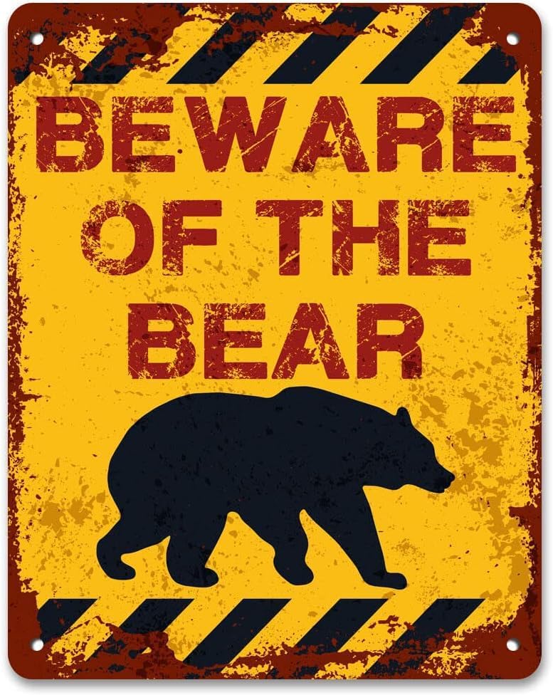Beware of the Bear - Tin Sign, Coffee Shop Decor Retro Vintage Metal Sign Plaqu Poster Wall Art Pub Bar Kitchen Garden Bathroom Home Deco, Poster, Plaque, Decorative Wall Art, 3 Sizes (A5)