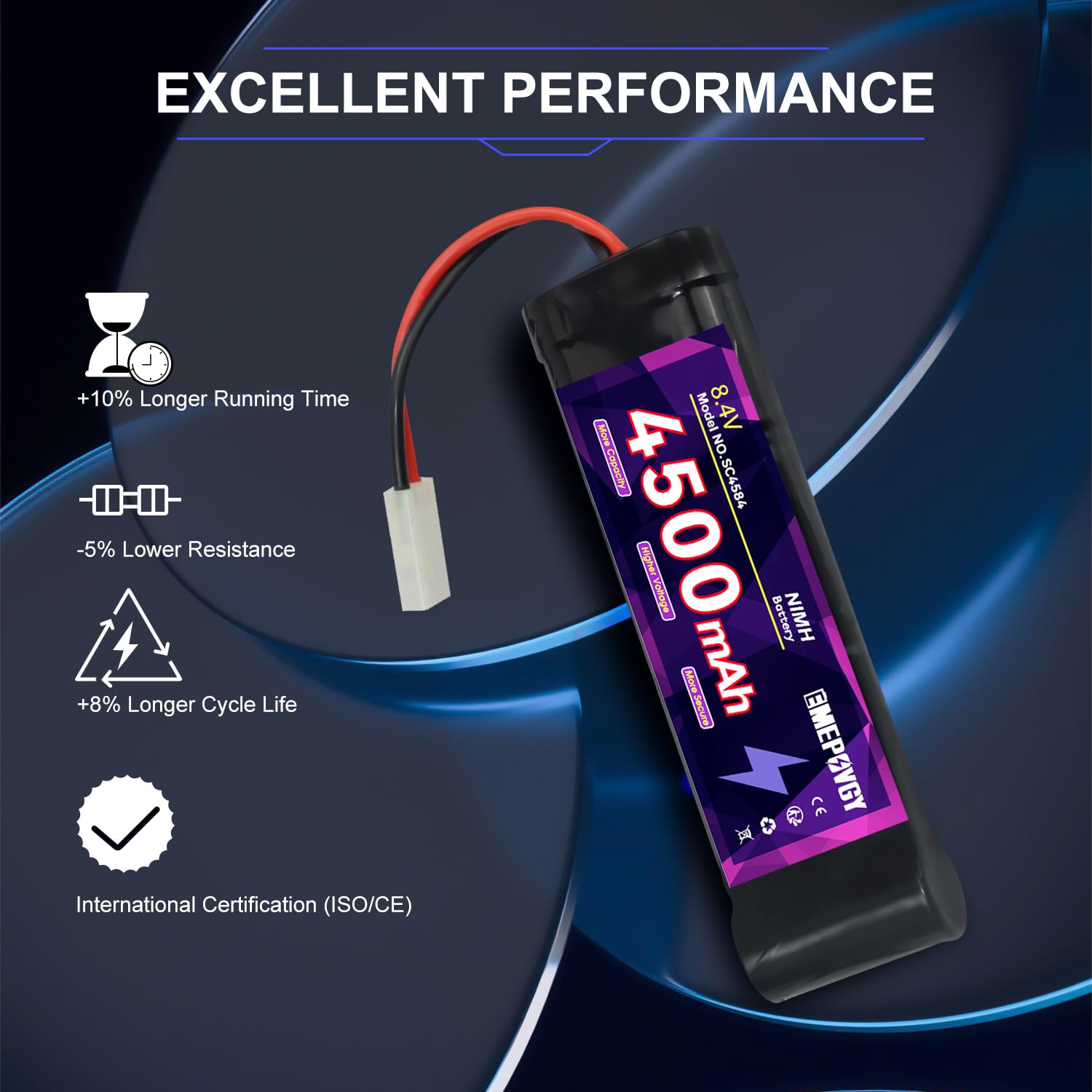 Batterie NiMH 8,4 V RC Capacité 4500 mAh Batterie plate rechargeable 7 cellules avec prise TMY