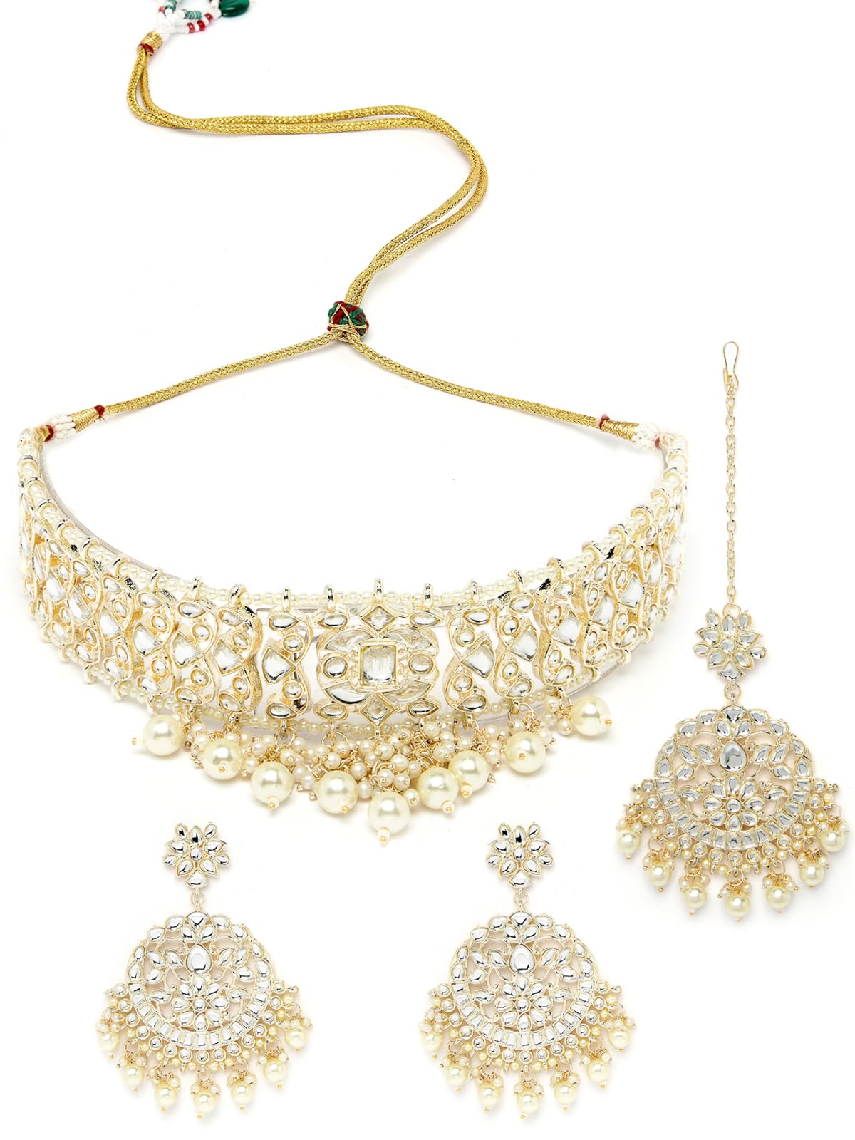 Sukkhi Treasured Gold Plated White Kundan & Beads Choker Necklace Set With Earring And Maangtika | Jewellery Set For Women (NS105526) (B0CBBC2ZPW) Amazon Price History, Amazon Price Tracker