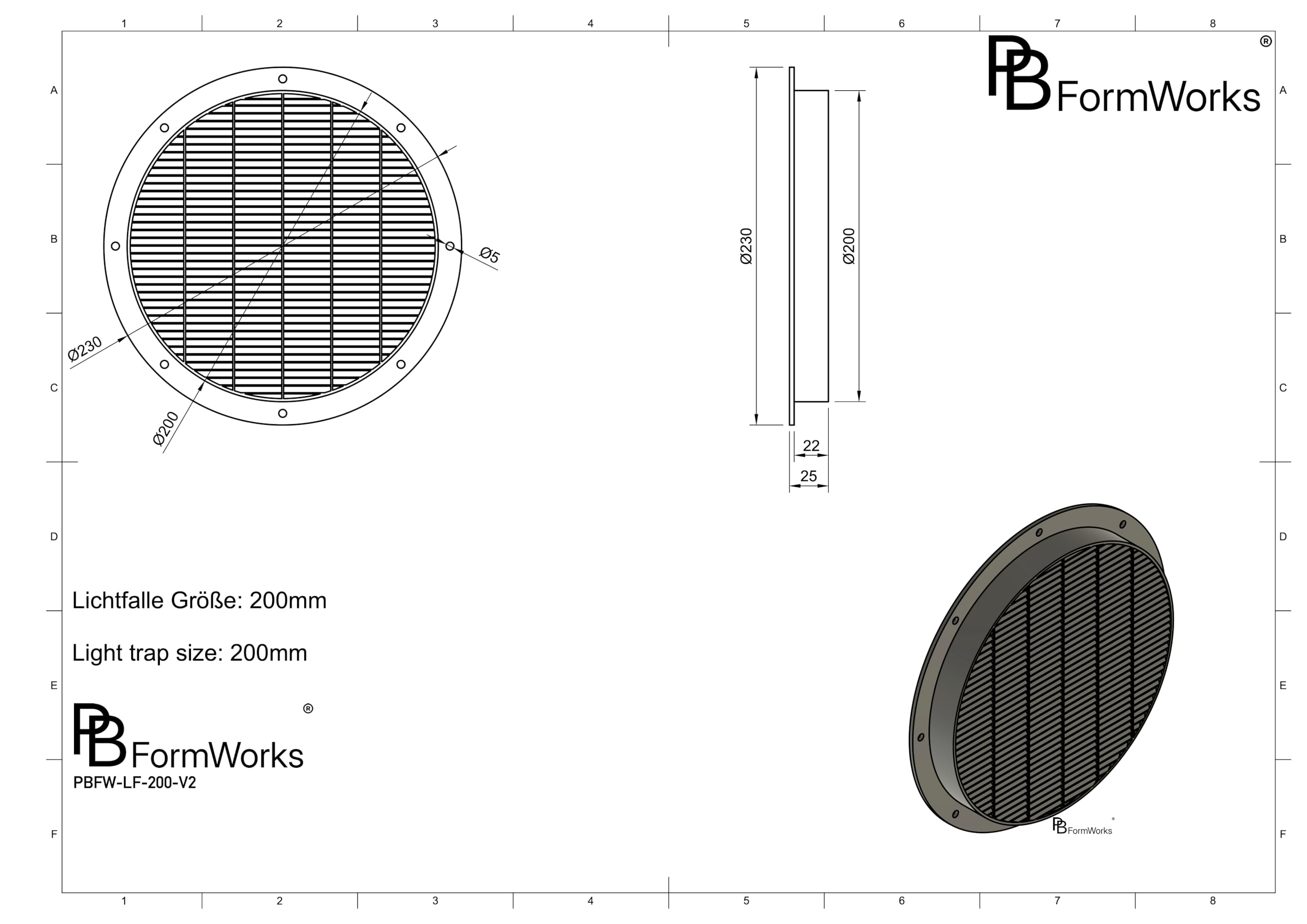 Lichtfalle 200mm Gen 2 lichtdichtes Zuluftgitter für Growbox & Growzelt | Für 200mm Systeme · Schwarz · 100 % lichtdicht & strömungsoptimiert · Growbox, Growzelt, Belüftung, Indoor-Anzucht