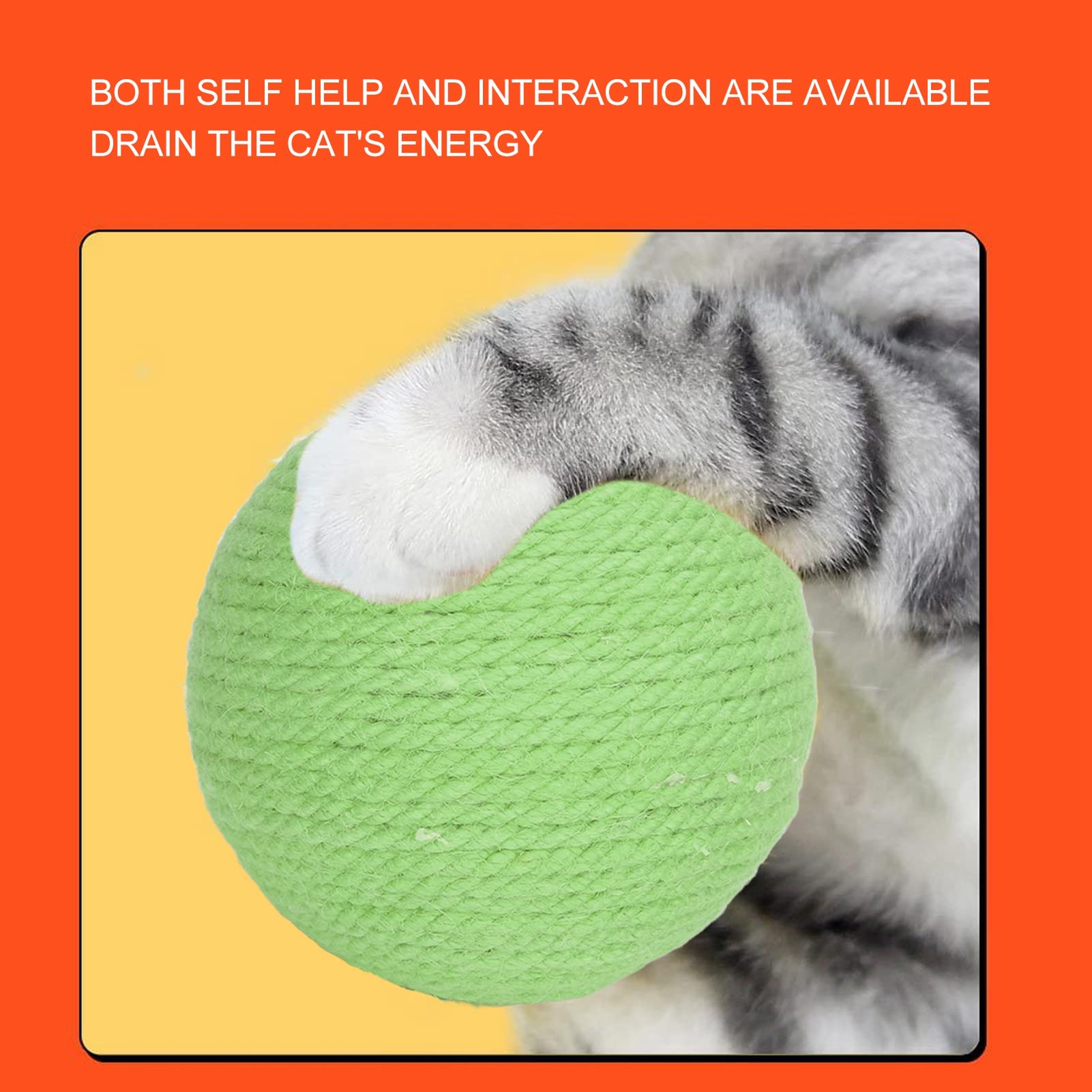 Syrisora Cat Sisal Ball Relieve Boredom Teeth Claws Grinding Interactive Sisal Cat Scratching Ball Cat Toy Sisal Balls Interactive Cat Toys Ball Pet Scratching Ball for Cats Kitten (Green) - Image 2
