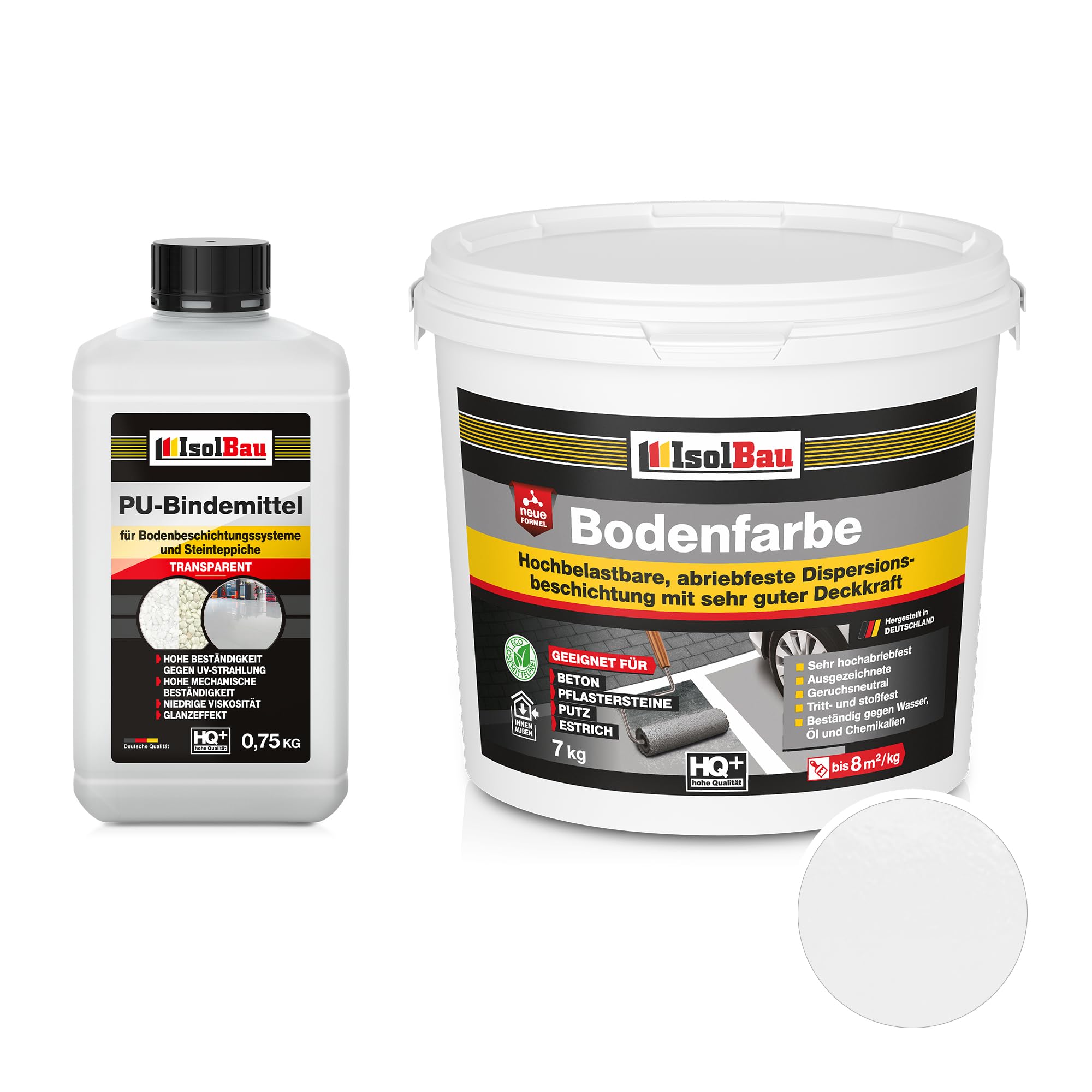 Isolbau - 2K PU-Bodenbeschichtung für Innen- und Außenböden - Bodenfarbe Weiss mit PU-Bindemittel für Garagen, Werkstätten, Kellern - Garagenboden-Beschichtung - Betonfarbe 7kg