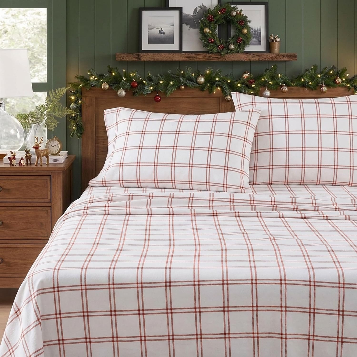 Eddie Bauer - Juego de sábanas Queen, Juego de Ropa de Cama de Franela de algodón, Cepillado para Mayor suavidad, decoración acogedora del hogar (Naranja a Cuadros Westridge a Cuadros, Queen)