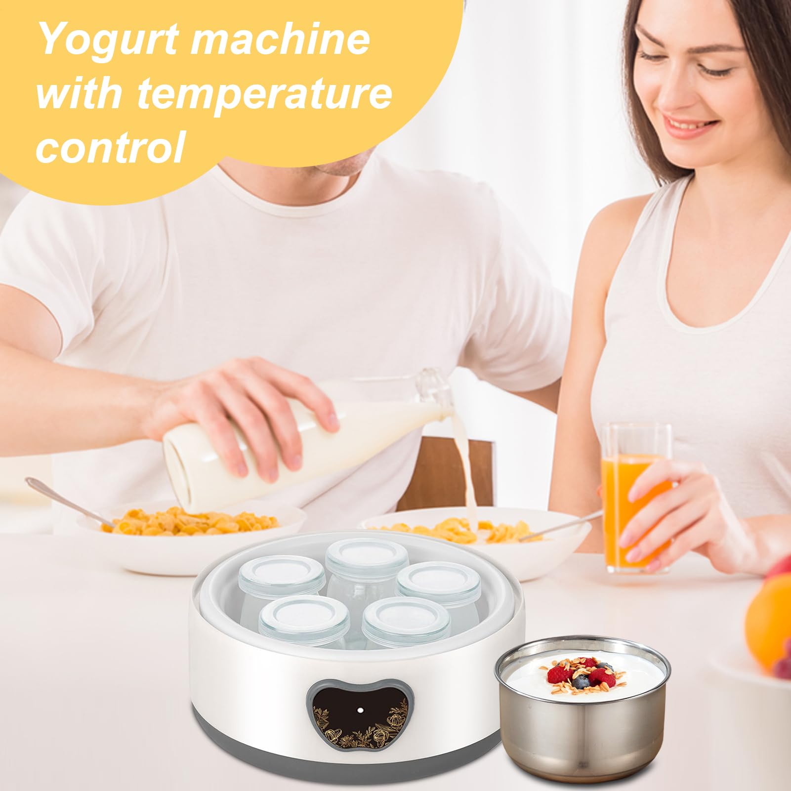 Yogurtiera Elettrica 1,2 L Contenitore in Acciaio Inossidabile Controllo