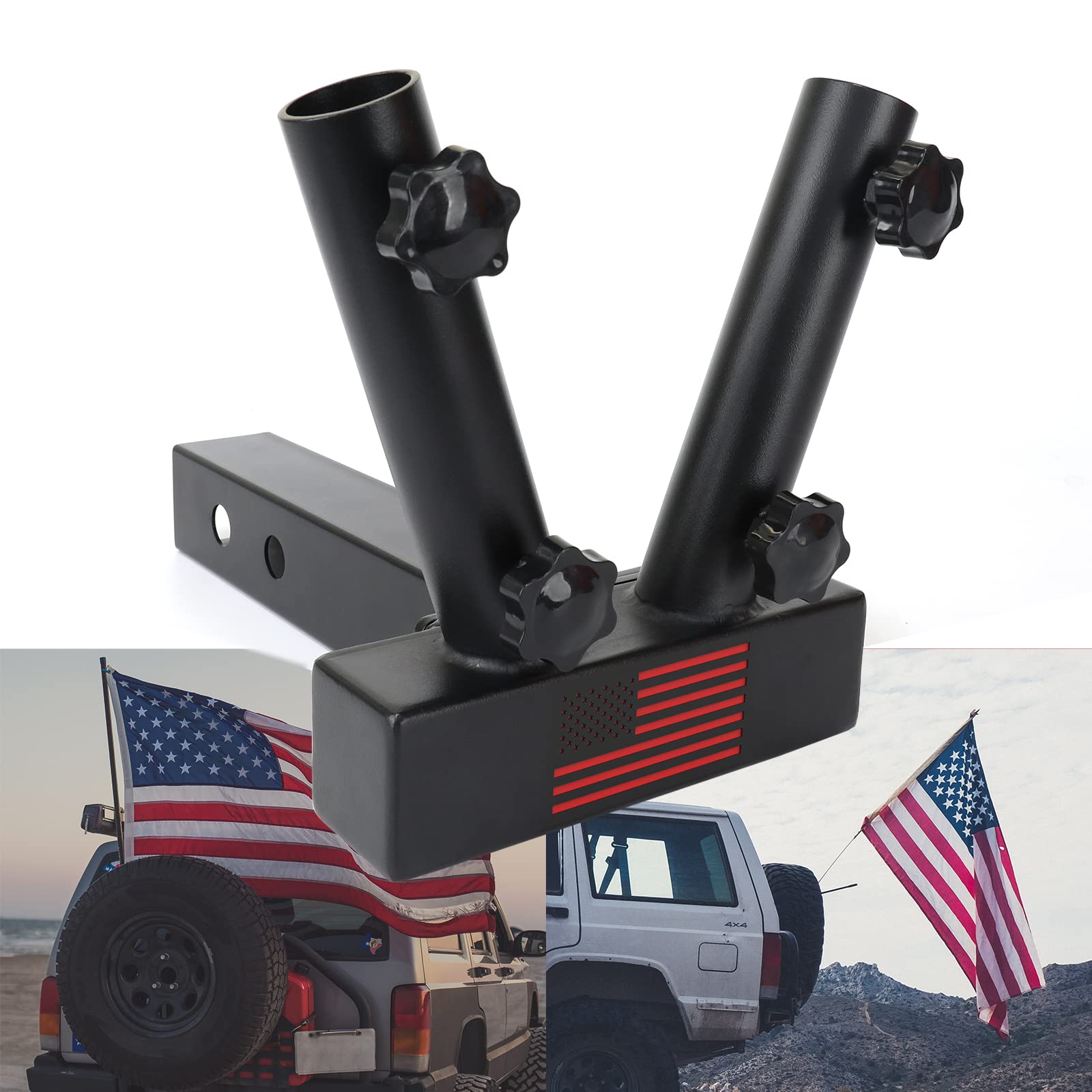 Buy Boslla Hitch Mount Dual Flag Pole Holder Universal for Standard 2 inch Hitch Receivers