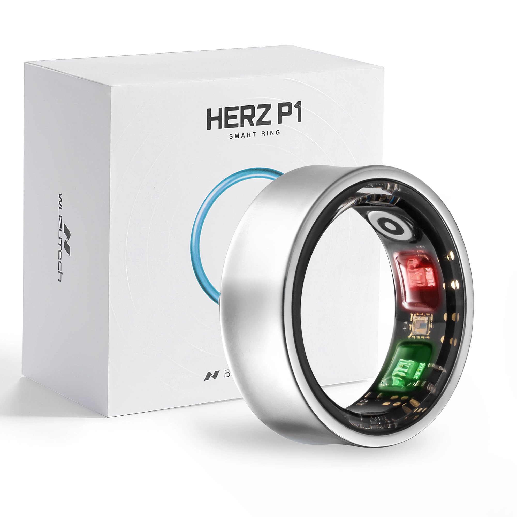 Herz P1 Smart Ring for Women & Men - (Size 6) 24/7 Health Metrics Fitness Ring, Tracks 20+ Biometrics, 6 Day Battery Life, Waterproof Stainless Steel, Free APP for iOS Android, No Subscription