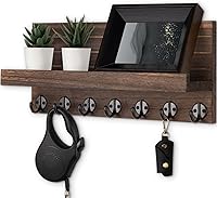 Vista 12 de Soporte para llaves de pared, llave de entrada y soporte para correo con 7 ganchos resistentes para lentes de sol, correa de perro, estante Negro