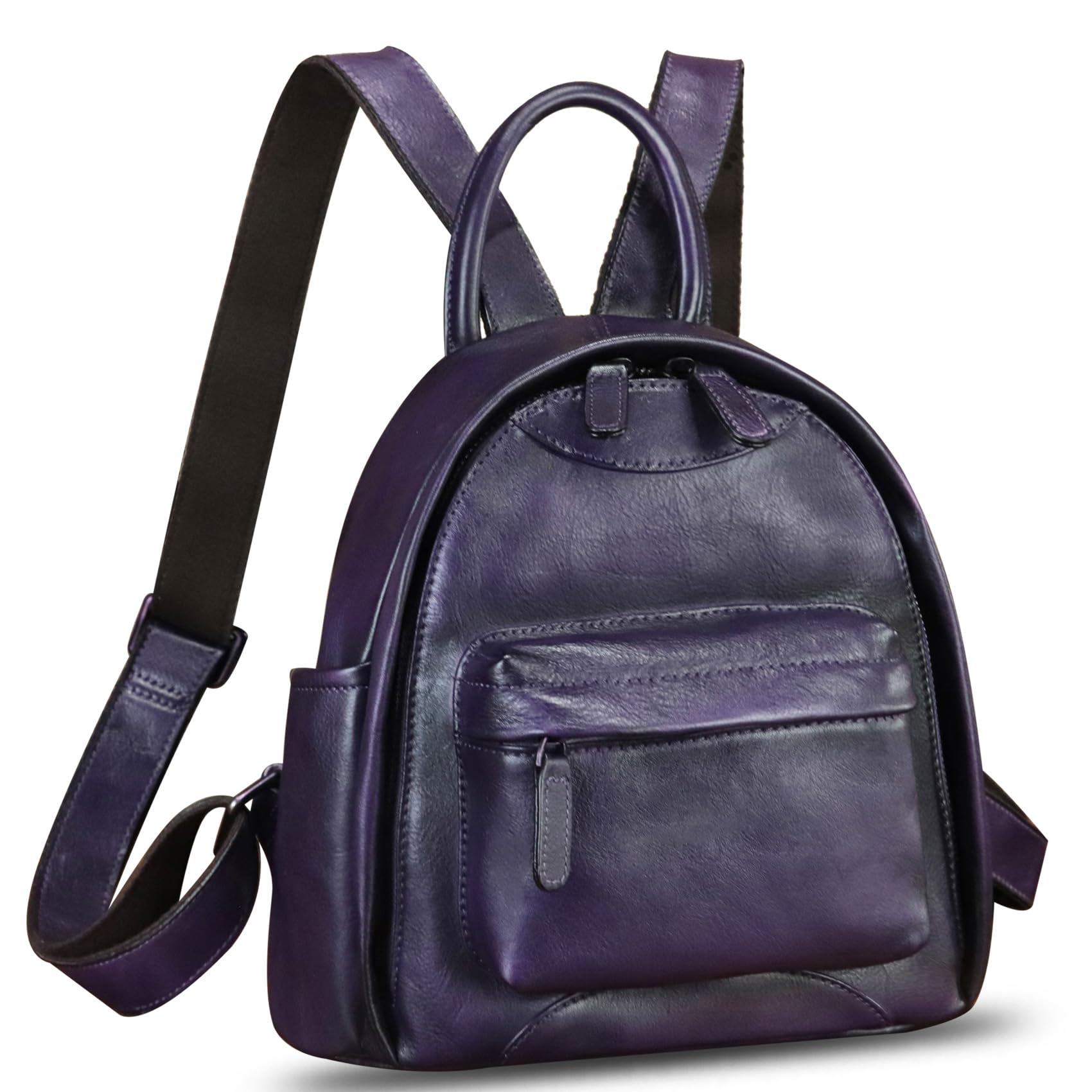 Genuine Leather Backpack for Women Purse Retro Handmade Rucksack Vintage Knapsack Back Bag Casual Daypack (Purple)