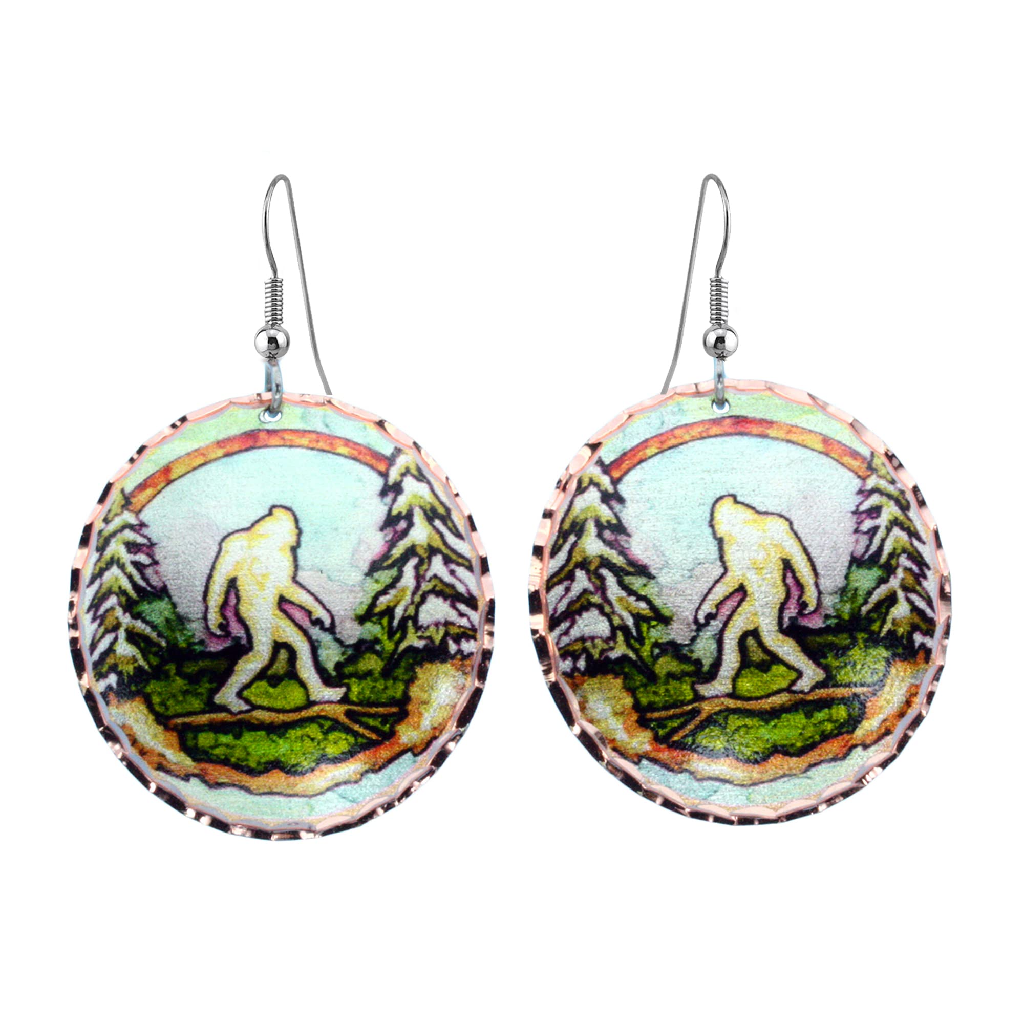 FRONT LINE JEWELRYArtisan Sasquatch Earrings Showcase Circular Shape Bigfoot Earrings-Bigfoot Jewelry Bigfoot Gifts-Gifts for Sasquatch Lovers