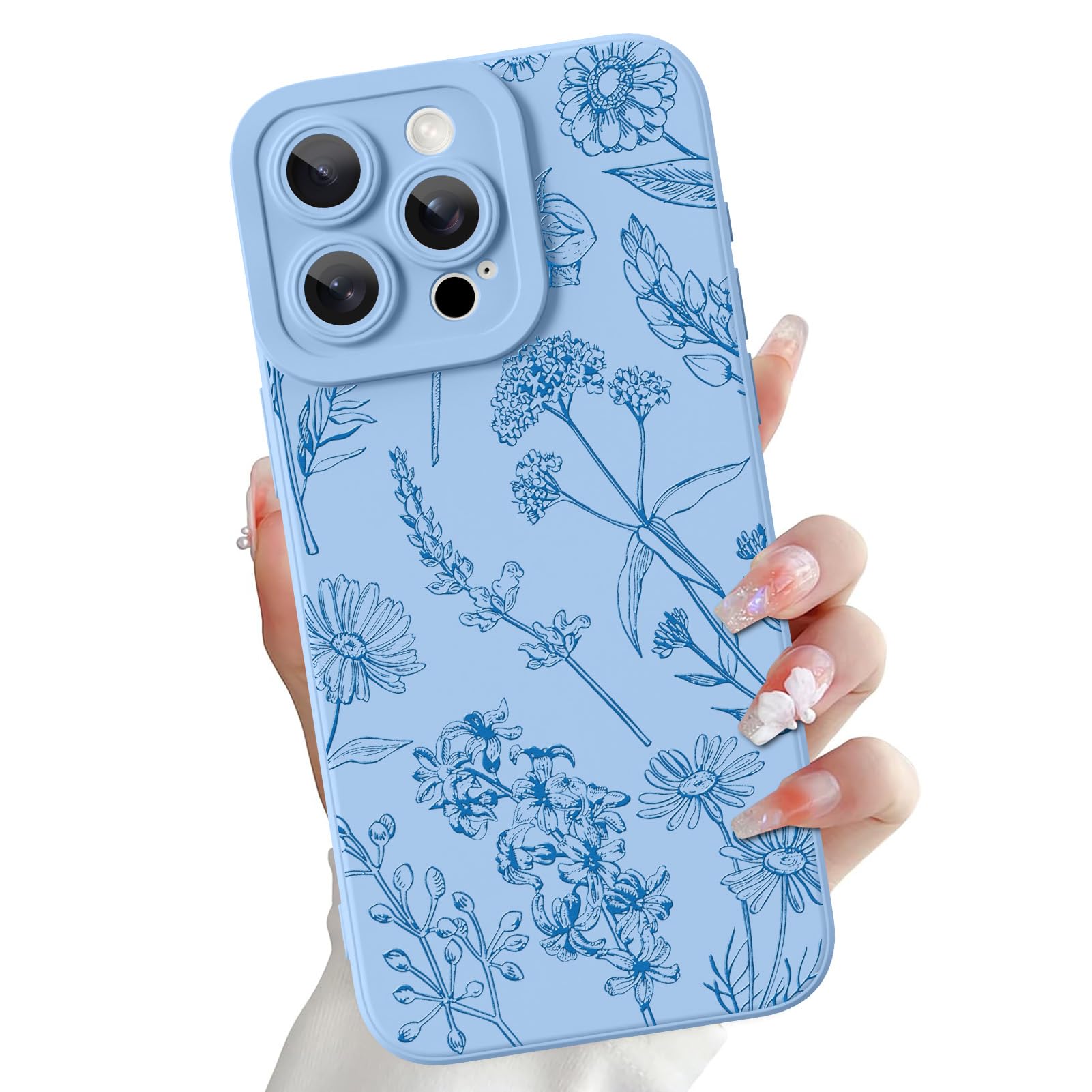 Idée cadeau coque iPhone 15 Pro Max fleurs bleues filles femmes - 7