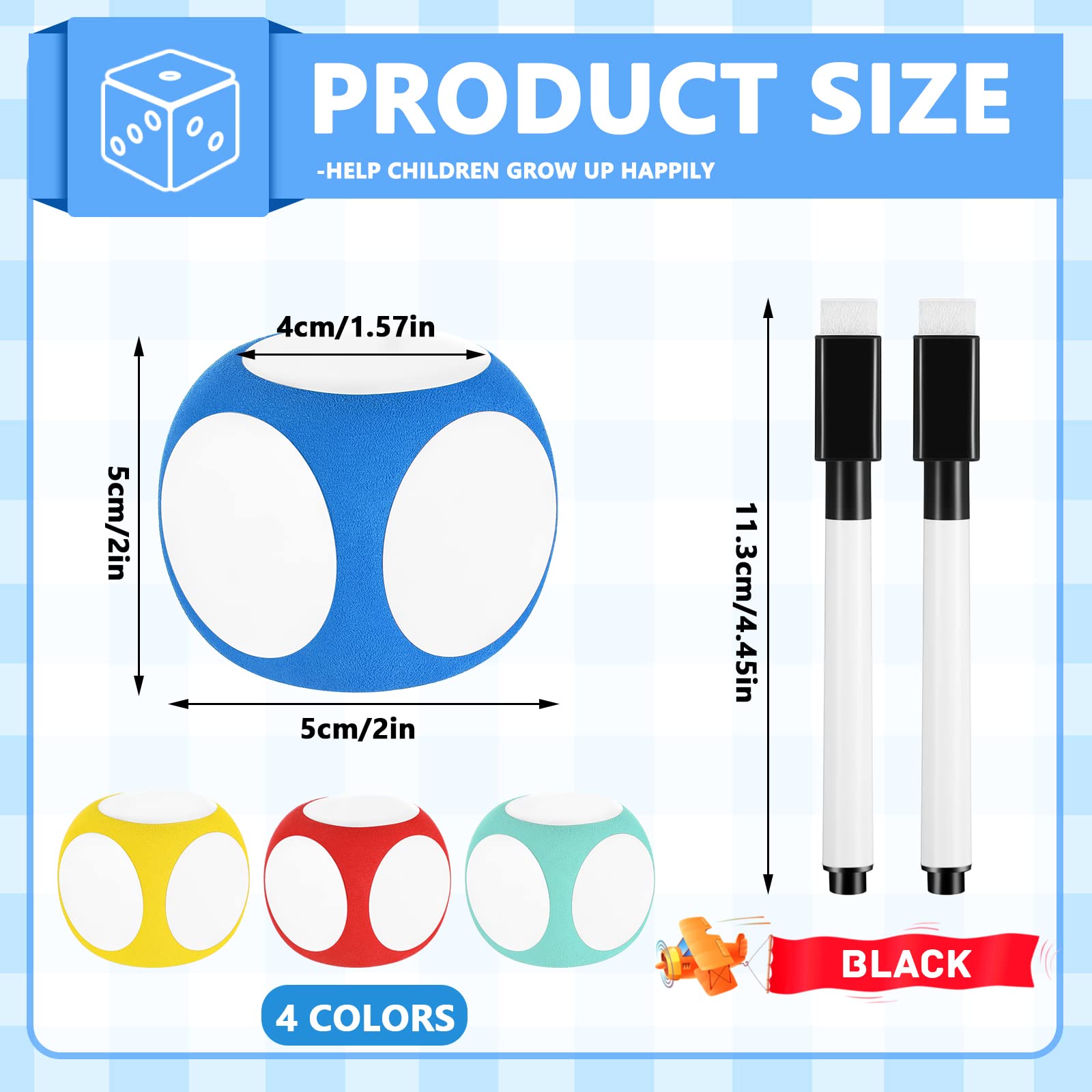 Juego de bloques de borrado en seco con marcador, coloridos dados de borrado en seco de 2 pulgadas, cubos de dados de pizarra blanca, cubos de dados para limpiar y escribir números para aprender a 2