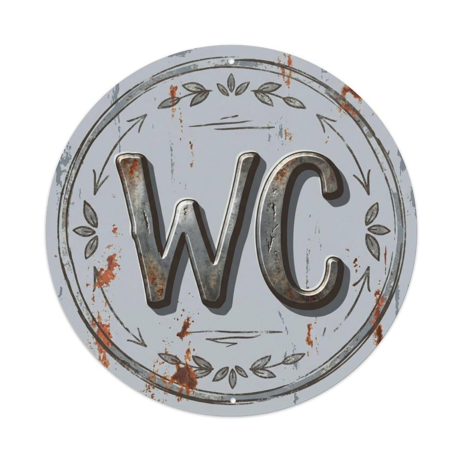 Fqcyn Style Toilet （Wc） Rustic Weathered Restroom Ornament Metal Tin Sign Plaque Wall Decor For Cafe, Club Bar, Office, Home Garden Round Metal Poster 8X8inch
