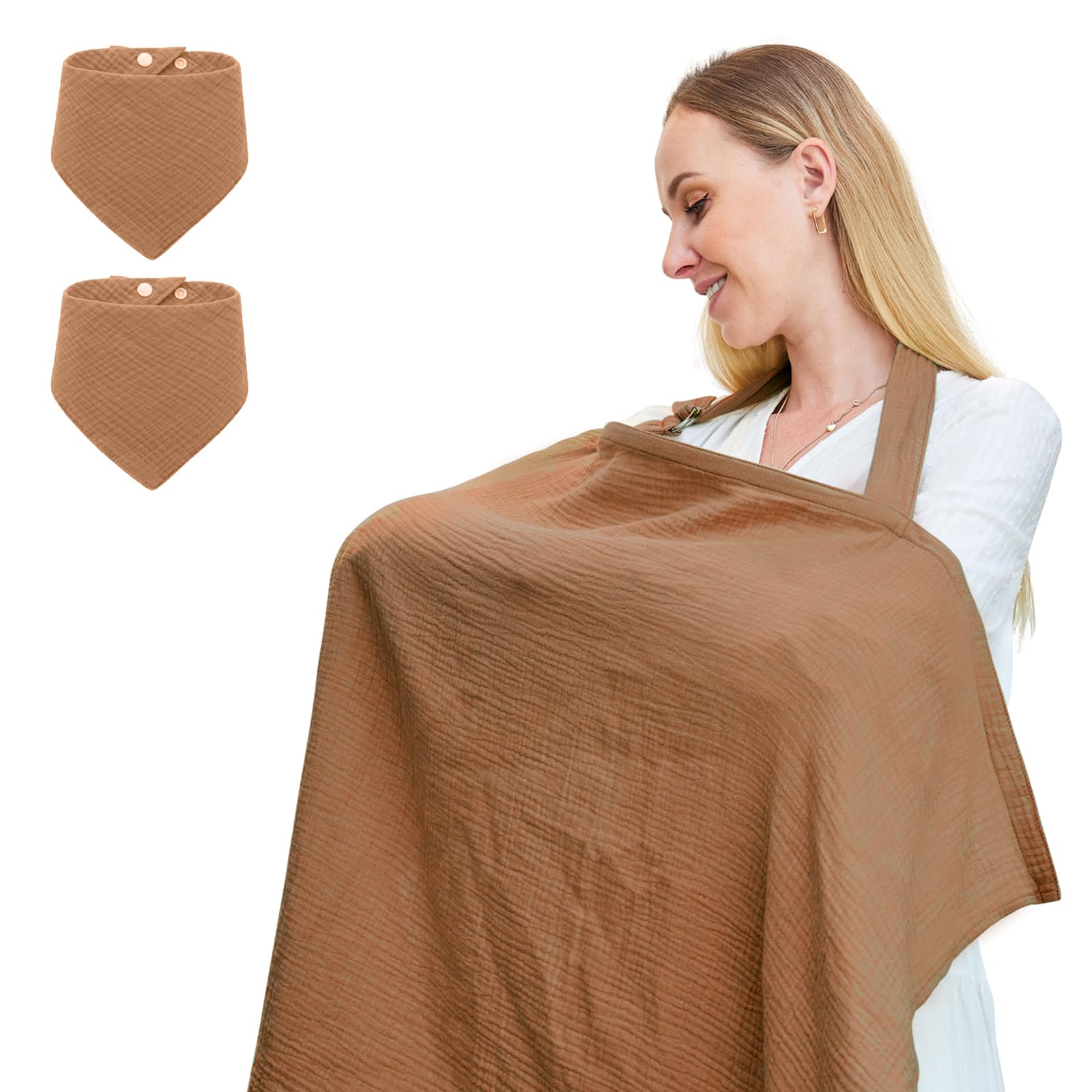 Funda de lactancia de muselina para lactancia, transpirable, 100% algodón, fundas de lactancia con aro rígido para delantal de lactancia materna, incluye dos baberos, delantal de lactancia con