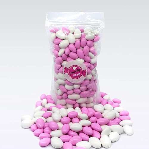 Smarty Stop Jordan Almonds Candy - Almendras recubiertas de caramelo pastel, aperitivo comestible de confitería (rosa y blanco, colores pastel, 5
